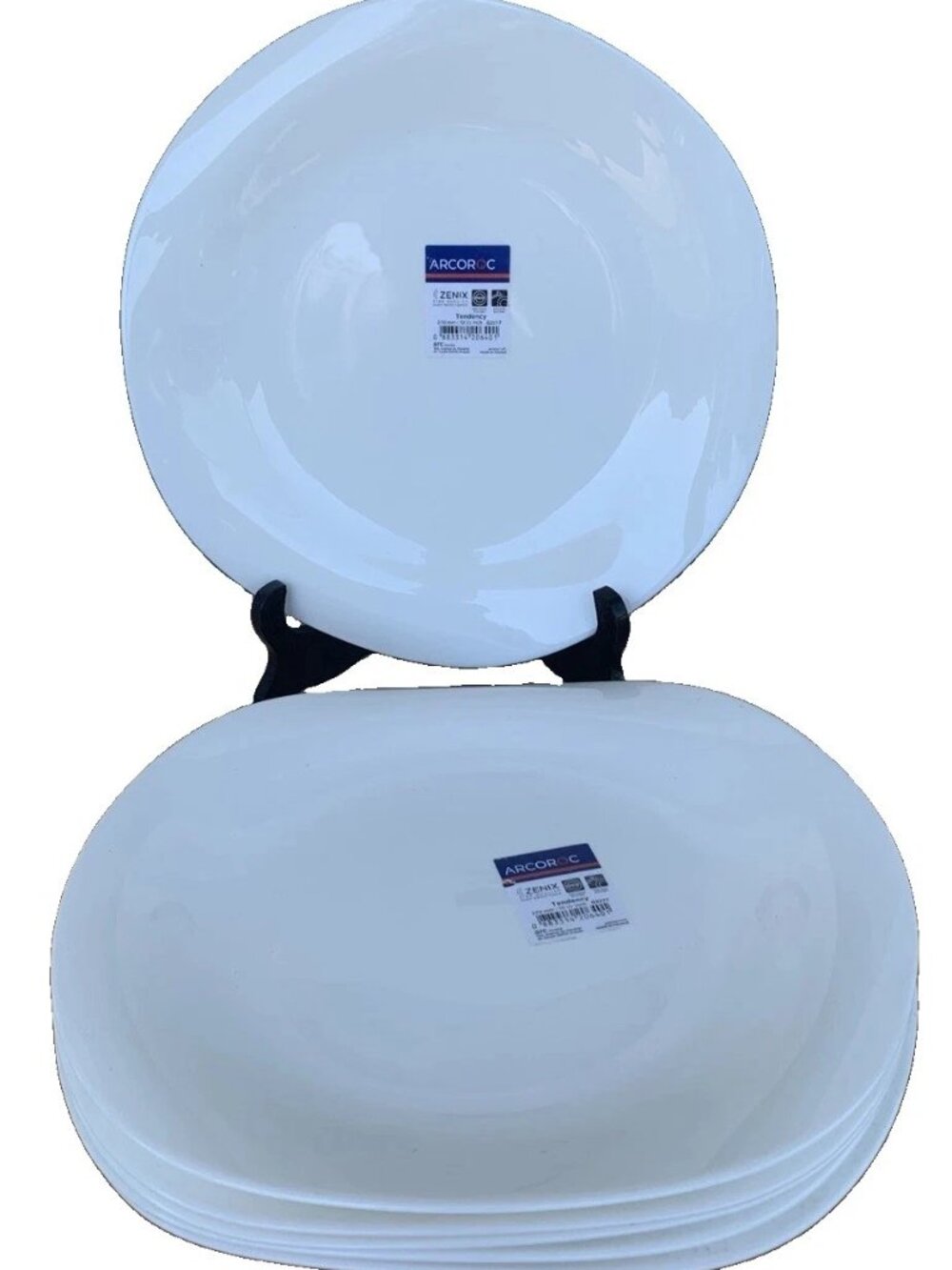 NEW Set 6 Dinner Plates Tendency White 10-1/2” Zenix ARCOROC Modern Asymmetrical